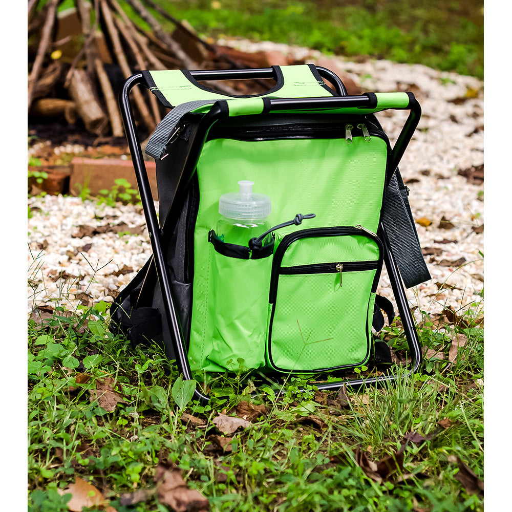 Camco Camping Stool Backpack Cooler – Green | Lightweight 3-in-1 Cooler, Backpack & Folding Camp Stool